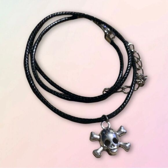 Minimalist, Stainless Steel Skull & Crossbones, W/ Adjustable Rope Necklace - Picture 12 of 12